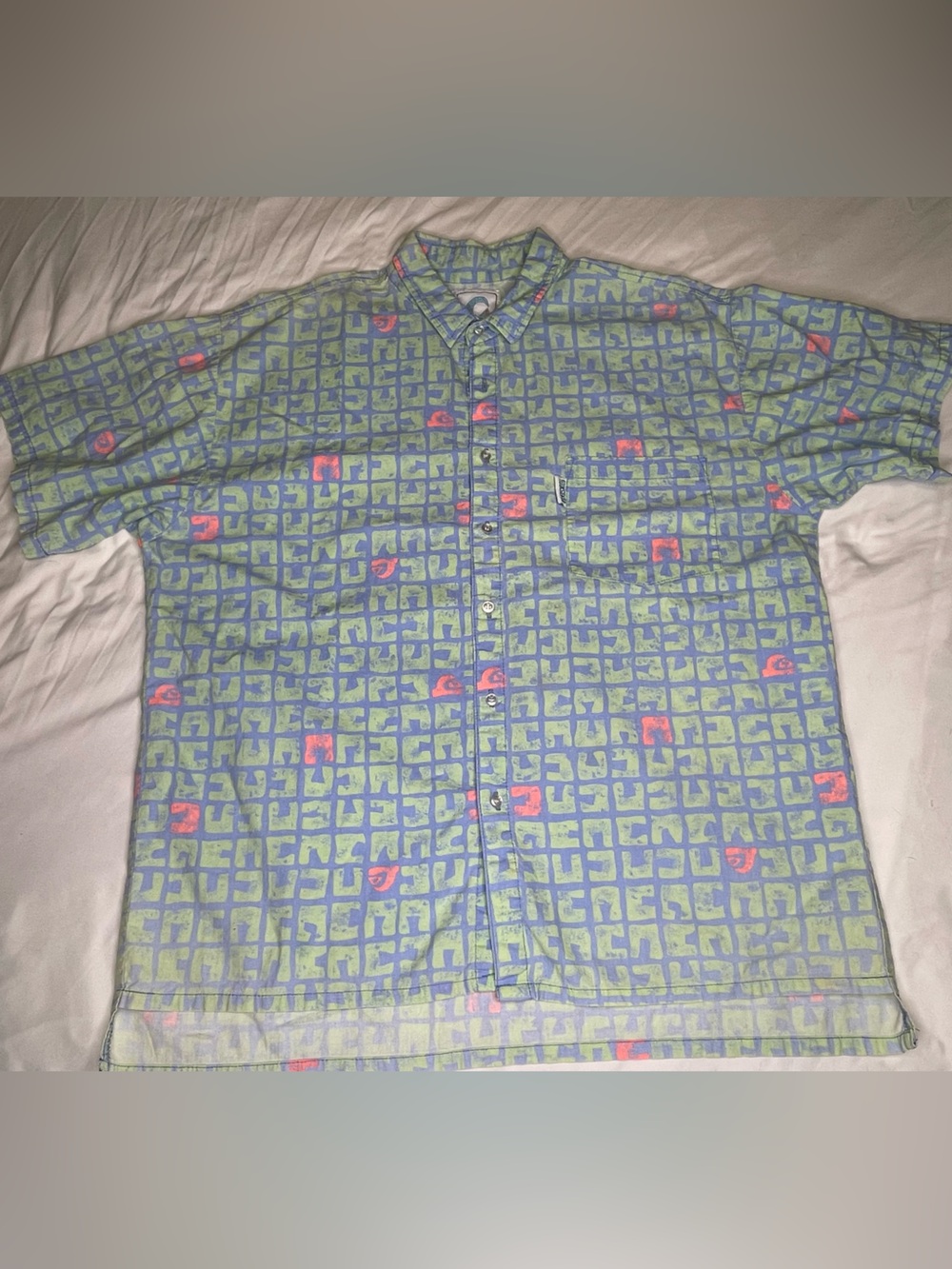 Vintage Quiksilver Mens Large ‘89-90 Shirt Pink Blue Aqua Made in USA